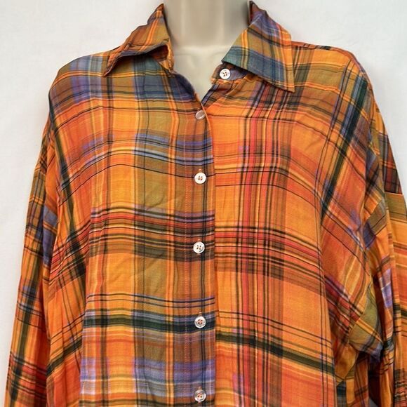 Charlie Holiday Maple Shirt Camden plaid orange blouse size 2 NWT - Picture 5 of 16